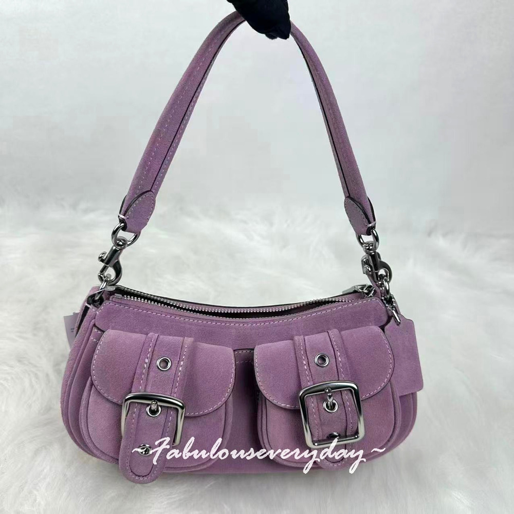 Coach Ashton Shoulder Bag Crossbody In Suede/Silver/Light Violet CDA95 NWT
